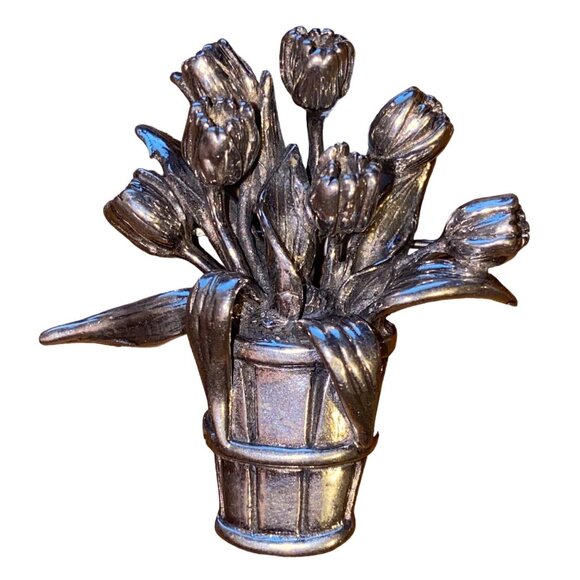 Vintage M&H Sterling Silver Tulip Flowerpot Brooch - Picture 5 of 5